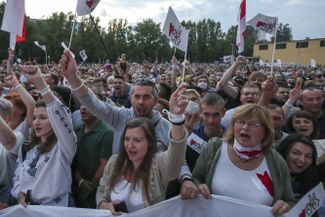 A rally in support of Svetlana Tikhanovskaya in Babruysk (eastern Belarus) on July 25, 2020