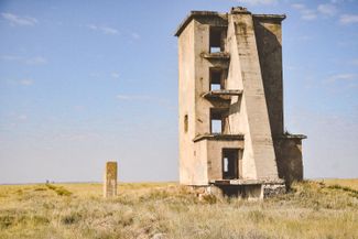 Concrete structures meant for testing an atomic bomb. Semipalatinsk nuclear test site, 2019.