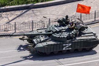 A DNR military vehicle in Mariupol