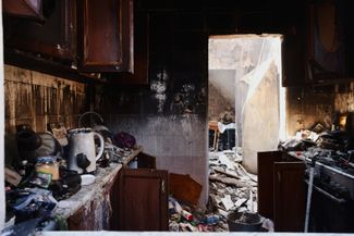 Effects of a fire in a residential building as a result of a Russian attack