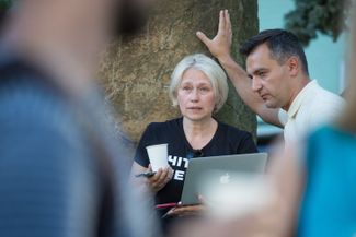 Главный редактор «Украинской правды» Алена Притула во время акции памяти Павла Шеремета, 28 июля 2016 года