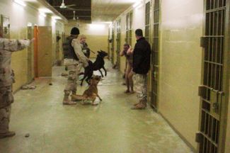12 декабря 2003 года. Заключенного тюрьмы Абу-Грейб травят собаками. Обвинения по делу о пытках в Абу-Грейб были предъявлены 11 военнослужащим, в том числе двум женщинам. Их приговорили к лишению свободы на срок от нескольких месяцев до нескольких лет. Все заключенные из Абу-Грейба были переведены в другие тюрьмы.
