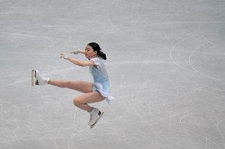 <br>Выступление японской спортсменки Рики Кихира во время короткой женской программы чемпионата мира. 20 марта 2019 года 