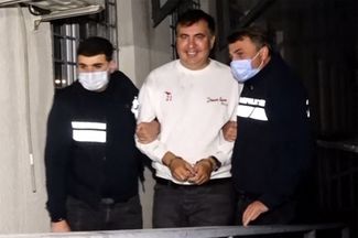 Former Georgian President Mikheil Saakashvili is arrested in Tbilisi on October 1, 2021.