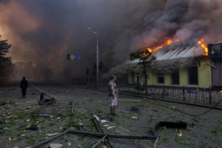 Fire after a Russian attack in Kyiv, May 24, 2026
