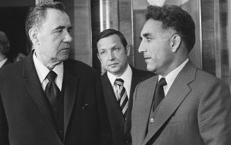 Soviet Foreign Affairs Minister Andrey Gromyko meets with his then-counterpart Hafizulla Amin of Afghanistan. May 18, 1979