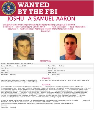 Страница о Джошуа Аароне на сайте ФБР