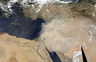 Спутниковый снимок песчаной бури на Ближнем Востоке, 7 сентября 2015 года