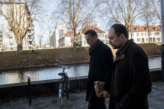 Алексей Навальный и Владимир Кара-Мурза в Страсбурге после заседания ЕСПЧ. 2018 год