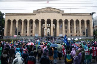 Толпа демонстрантов у здания грузинского парламента. 14 мая 2024 года