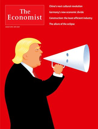 Обложка британского еженедельника The Economist. Здесь Трамп использует «ку-клукс-клановский» колпак в качестве мегафона