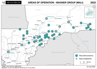 Базы и места операций ЧВК Вагнера в Мали по данным на 15 июля 2022 года