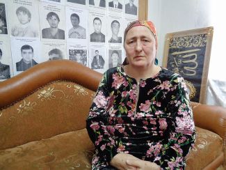 A July 2017 photo of Lyuba Aldiyeva, the mother of Khamzat Aldiyev, who was convicted of attacking police officers.
