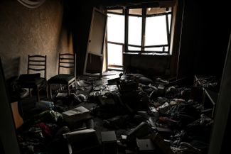 A room in a destroyed apartment building