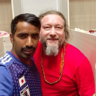 Khagendra Khatri with the man who drove him to Moscow