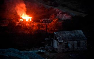 A house burning in Karvachar (Kelbadzhar). November 14, 2020.