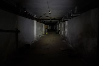 The basement of the factory building being used to house displaced people. The basement serves as a bomb shelter during shelling.