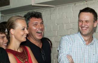 Boris Nemtsov as co-chairman of the People’s Freedom Party with Alexey Navalny and his wife at an event in Moscow to support the defendants in the Bolotnoye Case (which targeted more than two dozen protesters arrested at the Million Man March), August 25, 2012.