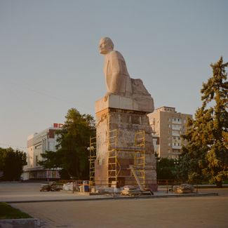 July 24th 2022. Azov, Rostov Oblast, Russia. Soviet Lenin Monument at sunrise in the city of Azov.