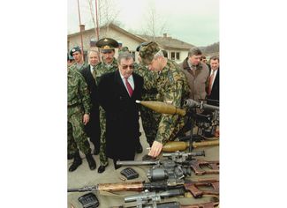 1998. Yevgeny Primakov during a visit to a Russian peacekeeping base in Serbia.