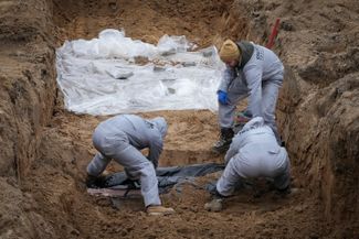 Exhumation of civilians killed in Bucha. April 13, 2022