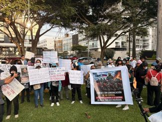 Relatives protest near the Russian embassy in Peru. April 30, 2026
