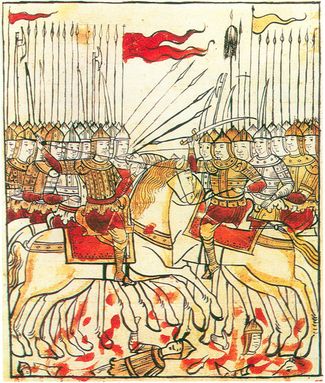 Миниатюра о Куликовской битве из рукописи «Сказание о Мамаевом побоище», XVII век