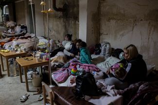 Women and children in the basement of a Kyiv hospital, March 1, 2022