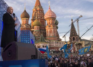 Vladimir Putin speaks at the concert-demonstration “We [are] together.” Moscow, Vasilievsky Spusk, 18 March 2015.