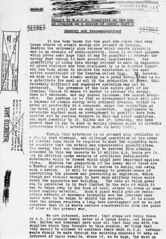 Первая страница отчета комитета MAUD. Март 1941 года