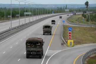 A Wagner Group column moving along the M-4 highway, which connects Rostov-on-Don to Moscow.