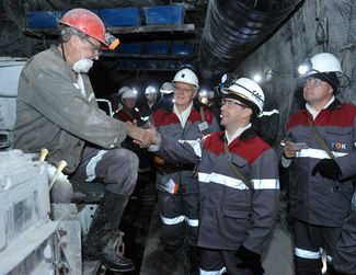 Dmitry Medvedev in the Listvyazhnaya mine. 2012
