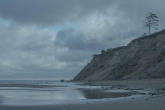 A steep cliff near Jūrkalne. Below the cliff lies the ruins of a Soviet military base that collapsed into the sea along with the shore. June 2024. 