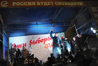 Алексей Навальный на митинге оппозиции против фальсификаций на выборах в Госдуму. 5 декабря 2011-го
