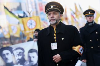 Председатель незарегистрированной партии «Великая Россия» Андрей Савельев на «Русском марше», 4 ноября 2014 года