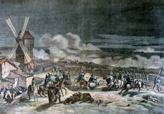 Битва при Вальми 1792 года — первая победа французской революционной армии, набранной методом levée en masse (иллюстрация 1892 года)