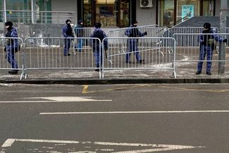 Police set up fencing near Church of the Icon of Our Lady Soothe My Sorrows