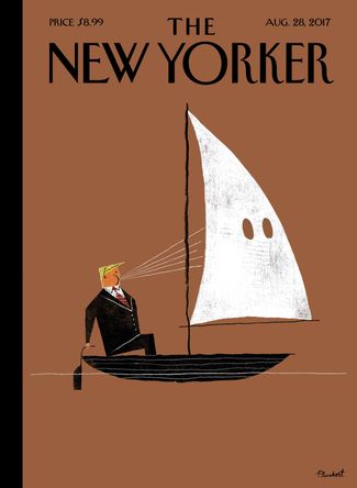 Обложка The New Yorker: Дональд Трамп на лодке, парус которой похож на колпаки участников «Ку-Клукс-Клана»