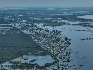 Затопленное село Корсунка на оккупированной Россией территории Херсонской области. 7 июня 2023 года