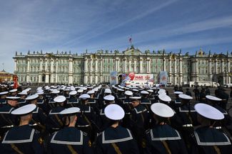 Parade participants in Palace Square. Saint Petersburg, May 9, 2026