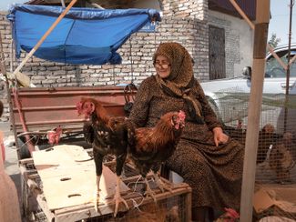 Продавщица кур и уток на Северном рынке в Грозном