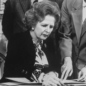 Less than a year after the IRA attack, she signed the Anglo-Irish Agreement (giving Dublin an advisory role in the governance of Northern Ireland) which became the basis for resolving the conflict .  The IRA's final renunciation of terrorism came after Thatcher's resignation.  Thatcher signs the Anglo-Irish agreement. 
