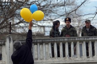 Crimean Tatars protest against Russia’s annexation of Crimea in Bakhchysarai, Ukraine. March 14, 2014