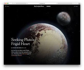 Когда космический зонд New Horizons подлетал к Плутону, The New York Times <a href="https://www.nytimes.com/interactive/2016/05/19/science/space/seeking-plutos-frigid-heart-nytvr.html?_r=1" target="_blank">выпустила фильм</a>, в котором можно притвориться космическим кораблем и тоже полетать рядом с Плутоном
