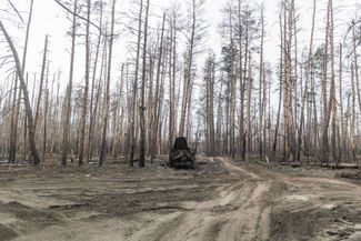 Сгоревшая машина в лесу под Кременной