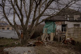 A destroyed house in the village of Mala Rohan. The village is located about 25 kilometers (15.5 miles) east of Kharkiv. The village did not see intense ground combat, but it was periodically hit by shelling. In April 2022, a Russian Air Force Mi-8 transport helicopter was <a href="https://twitter.com/aldin_aba/status/1509612435635949574" rel="noopener noreferrer" target="_blank">shot down</a> in the area.