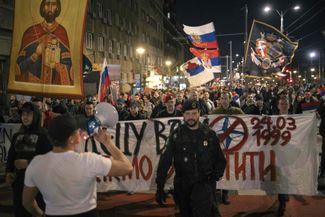 A pro-Russia march in Belgrade. March 24, 2022