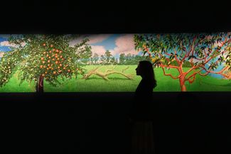 “A Year in Normandy”, a 70-metre-long painting that Hockney assembled from drawings on an iPad, is on display in London. 2026 