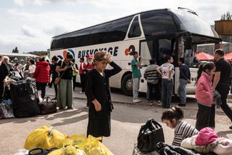 Armenian refugees from Nagorno-Karabakh await evacuation to other cities. Goris, Armenia. September 30, 2023.