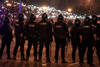 Law enforcement officers the night after Belarus’s presidential election